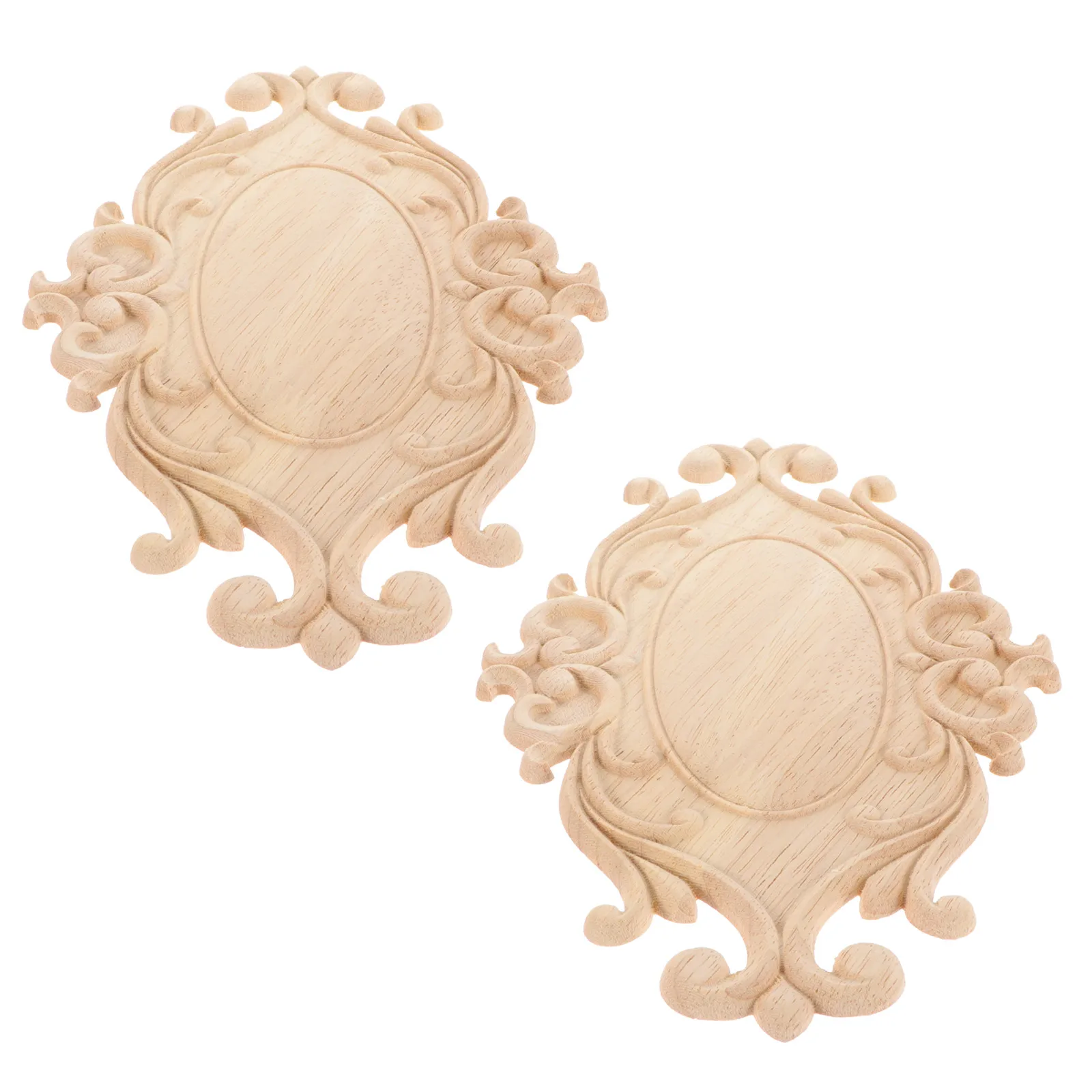 

2Pcs Wooden Carving Applique for DIY Home Decor Bed Cabinet Door Dresser Decoration Natural Wood Craft with Fine Polishing
