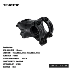 SRAM TRUVATIV Atmos 7k Stem 40, 50, 60, 70, 80, 90mm lengths ±6° angle 31.8mm CLAMP DIAM  1-1/8 in  Al-7050 Blast Black