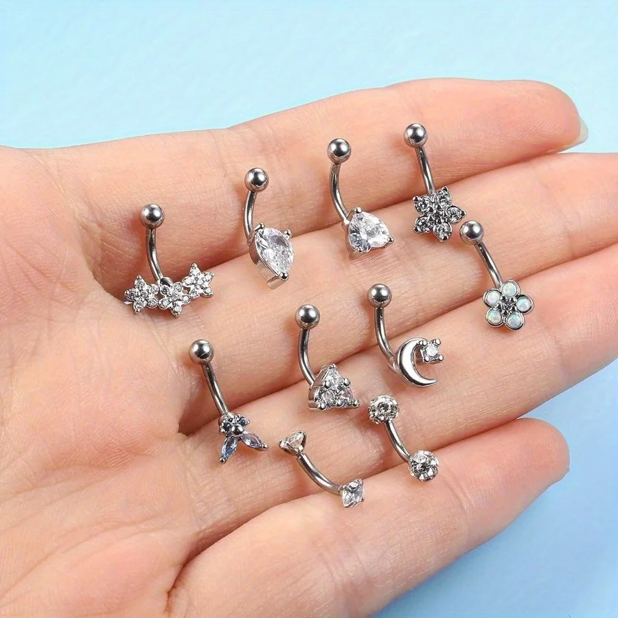 Florideco 1Pc Rook Eyebrow Studs Earrings for Women Men Surgical Steel Inlaid CZ Opal Belly Lip Ring Cartilage Piercing Jewelry
