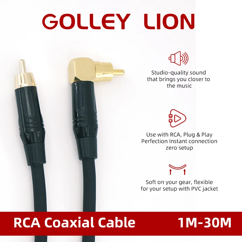 RCA to RCA Right Angle Cable Gold-Plated 90-Degree Coaxial Audio Cord for Amplifier, Speaker, Turntable, Home Theater System