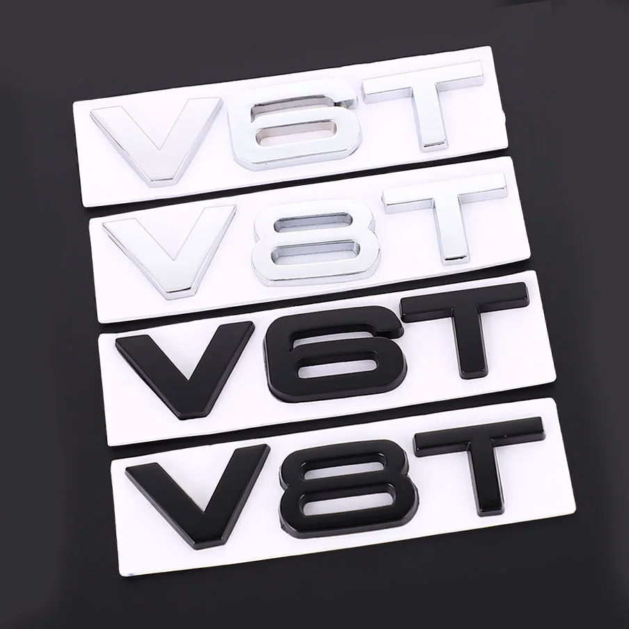 

Car Sticker 3D V6T V8T Logo Metal Emblem Badge Decals Displacement Stickers for Audi S3 S4 S5 S6 S7 S8 A4L A5 A6L A7 Q3 Q5 Q7