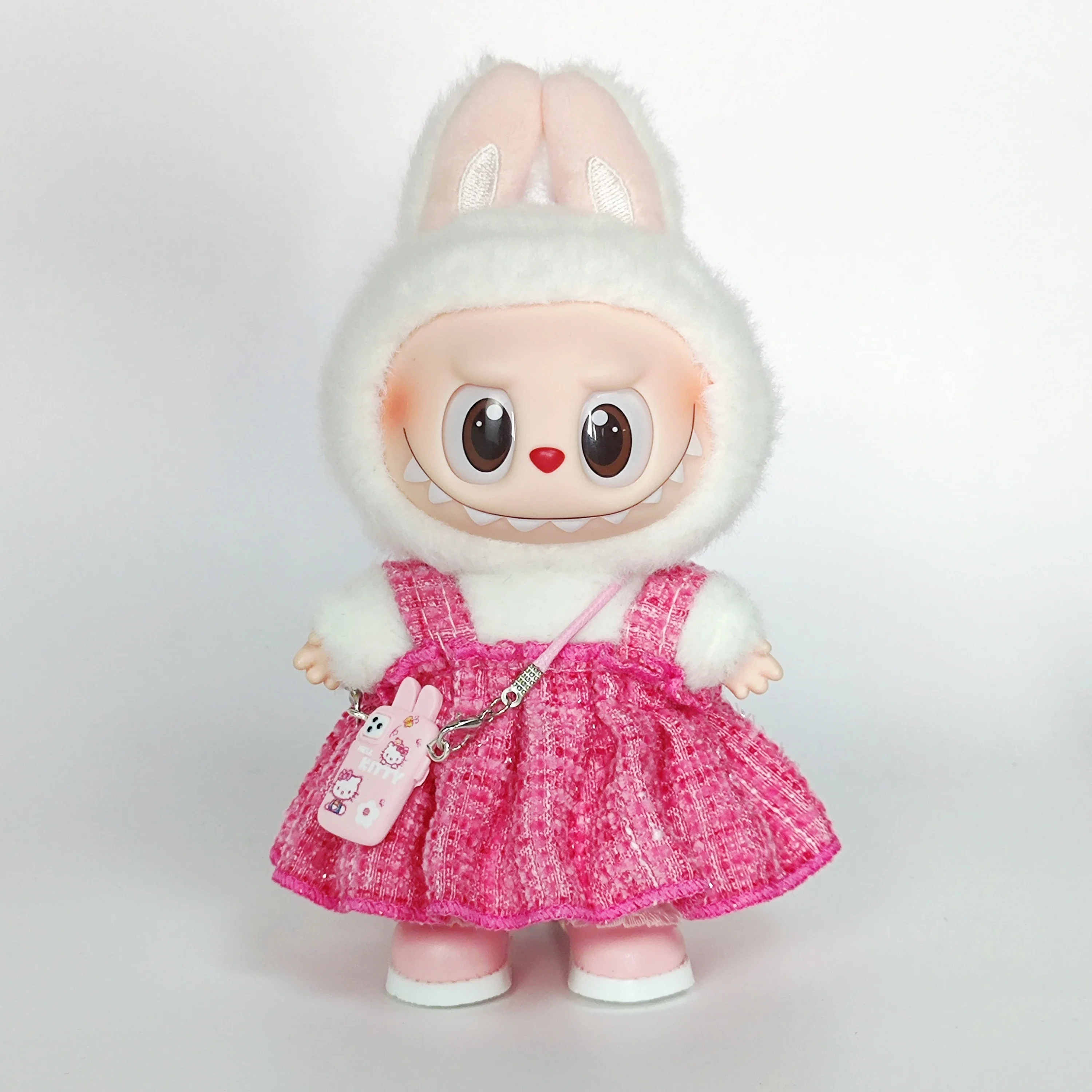 ملابس لزي لابوبو - مجموعة أنيقة منقوشة باللون الوردي الوردي، ملابس دمى رائعة