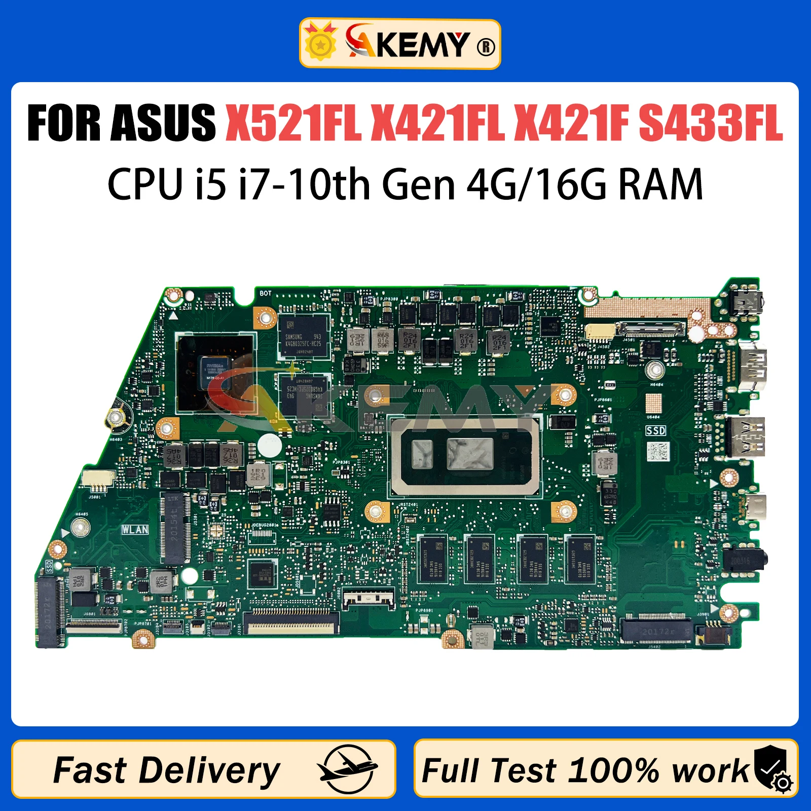 

AKMEY X521FL Материнская плата ASUS VivoBook X421FL X421F S433FL материнская плата для ноутбука с процессором i5 i7-10th Gen 4G/16G-RAM 100% ТЕСТ ОК