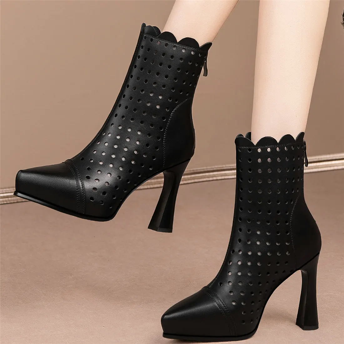 

Summer Platform Pumps Shoes Women Hollow Genuine Leather High Heel Ankle Boots Female Pointed Toe Gladiator Sandals Casual Shoes