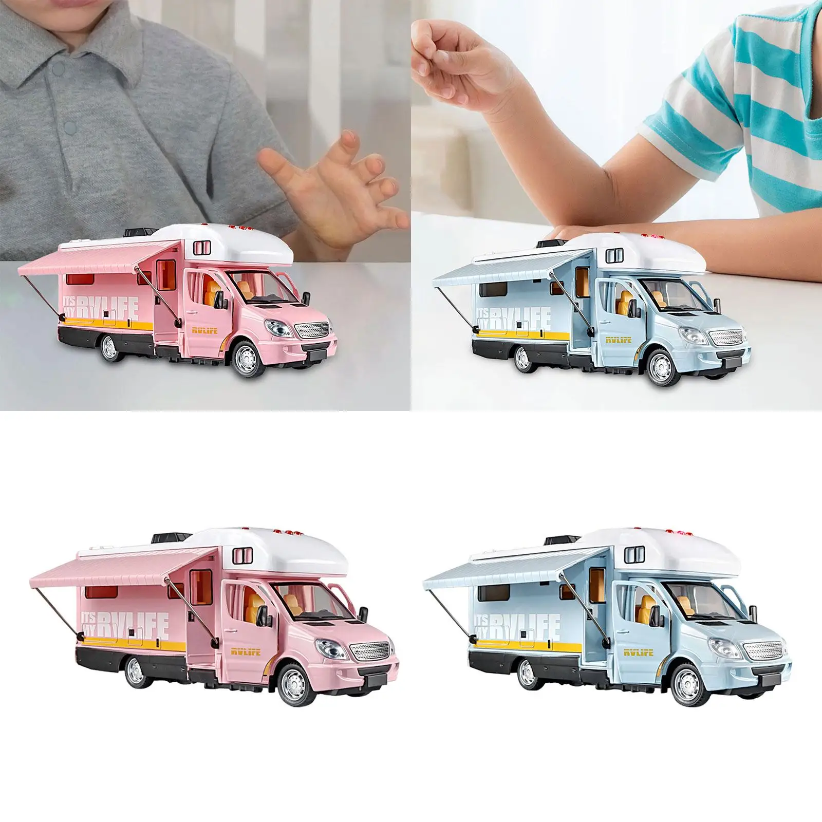 1:32 with Light Sound Alloy Camper Motorhome Toy Pull Back Car for Gifts Boys Girls Party Toy Age 4 5 6 Kids Tabletop Ornament