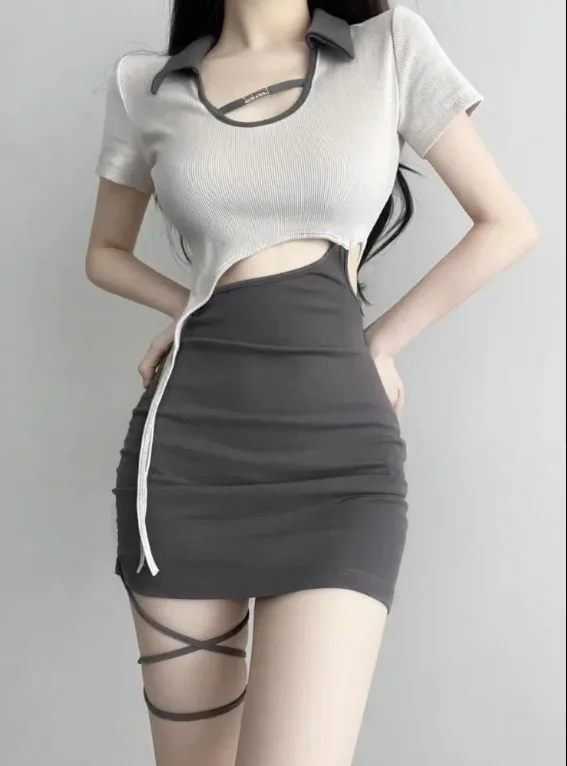 レースアップドレスセクシーカットアウトヒップスカート