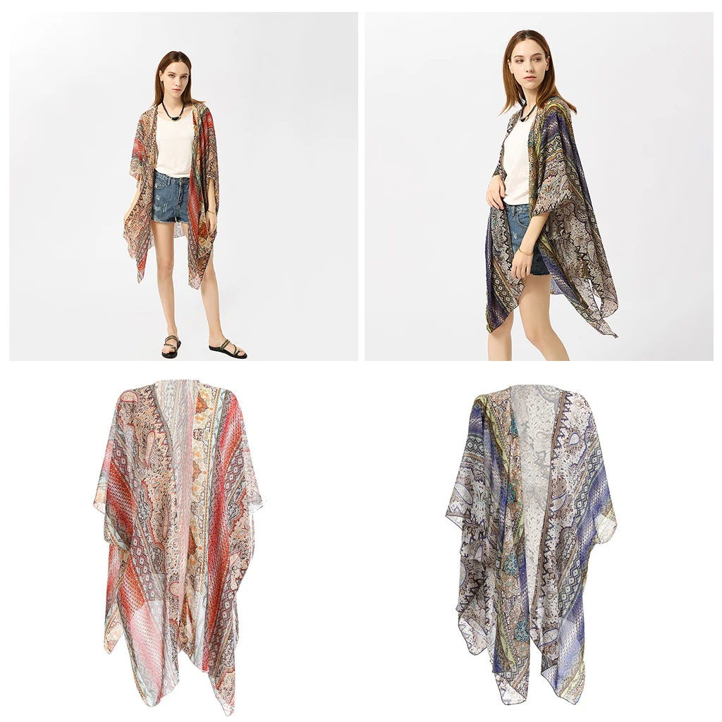 Women’s Chiffon Long Kimono Loose Cardigan Lightweight Breathable Flowy Open Front Tops