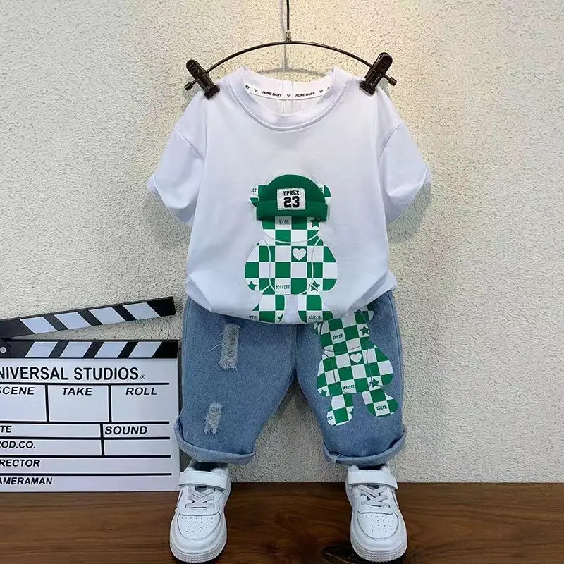 Boys Summer Short Sleeve Set 2024 New Fashionable Baby Clothes Boys Handsome Clothes Children\'s Motion Two Piece Set