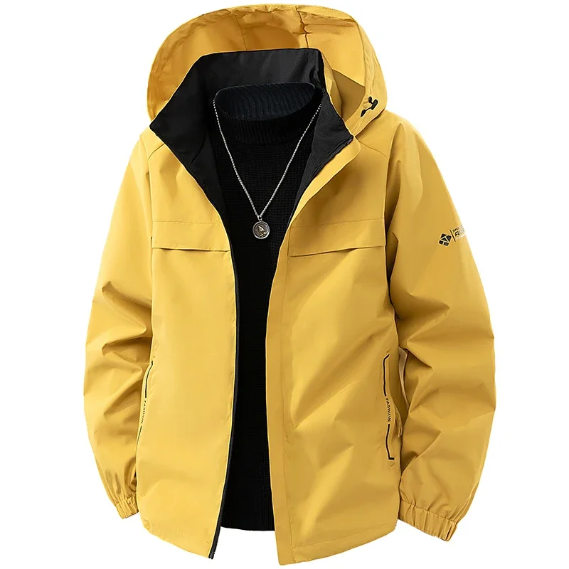 Autumn Men's Army Green Hooded Windbreaker Jackets Full Zip Multi Pockets Workwear Man Mesh Lined Loose Fit Outdoor Casual Coats