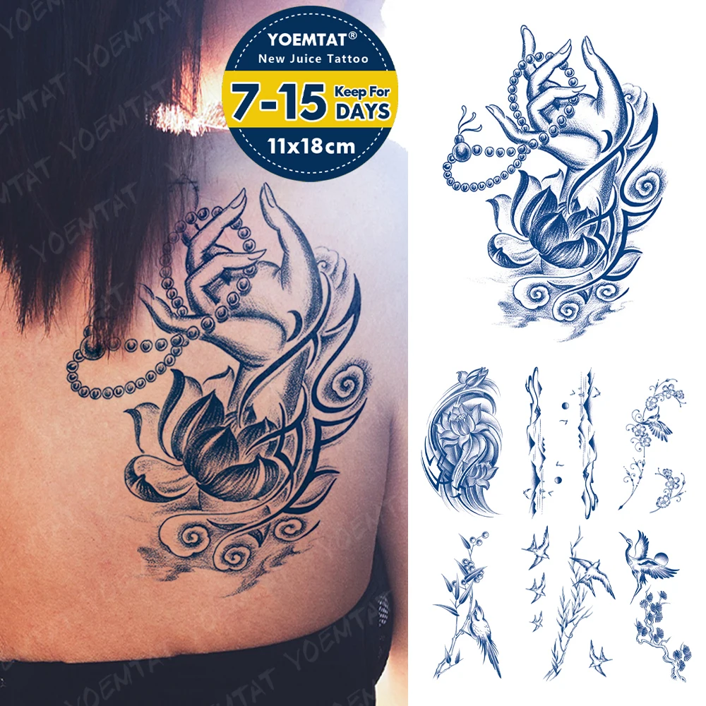 

Semi-Permanent Herbal Chinese Style Hand Lotus Waterproof Temporary Tattoo Stickers Lasting Tattoos Body Art Fake Tato Women Men