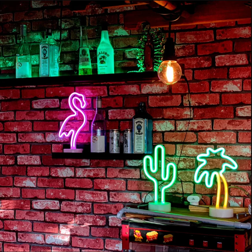 USB LED Neon Signs Flamingo Unicorn Night Light 3D Wall Art&Game Room Bedroom Decor Lamp Signs Cactus Coconut Tree Pineapple