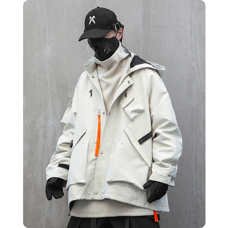 Functional Style Stand Collar Hooded Stormsuit Loose Retro Highstreet Unisex Men\'S Clothes Harajuku Oversize Streetwear Lovers