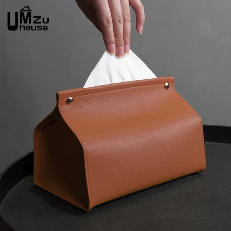 Tissue Leather Cover Paper Box Napkin Wipe Dispenser Storage Luxury Case Elegant Fold Bin Living Room Holder Home Car Organizers