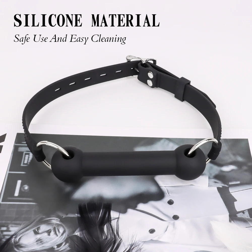 Mouth Plug Bone Gag for Adults Silicone Black Bondage Ball Gag Muzzles Restraints for SM Games