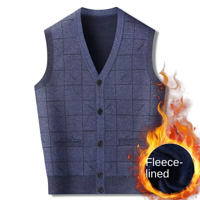 Autumn and Winter Plush and Thickened Middle-aged and Elderly Men\'s Sweaters Warm  Vest Shoulder and Vest  men clothing