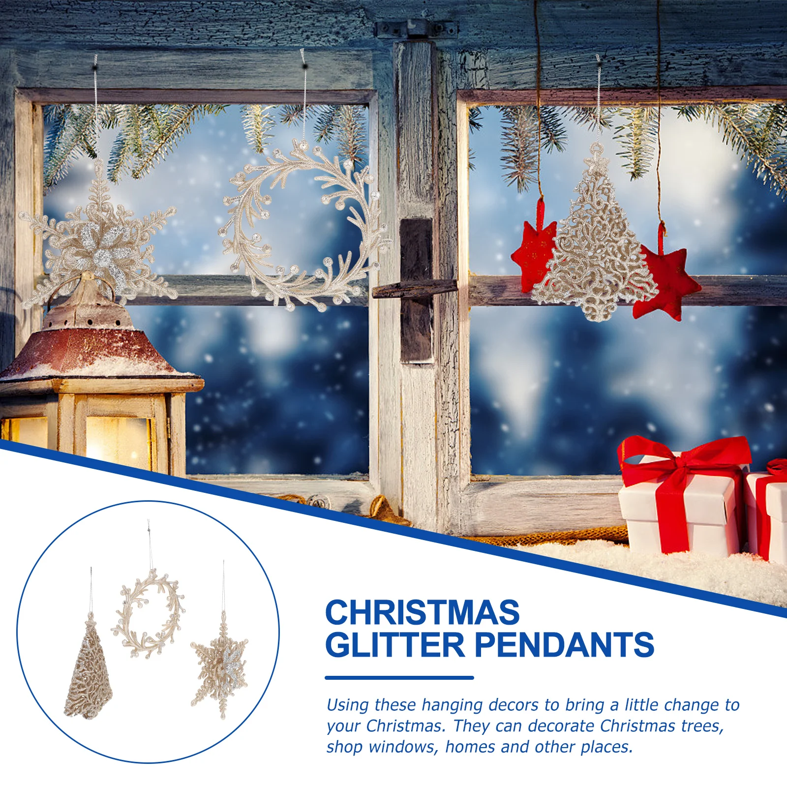 

3 Pcs Christmas Tree Decoration Pendant Mini Glitter Wreath Supply Decorations Pendants Plastic Xmas Hanging Decors