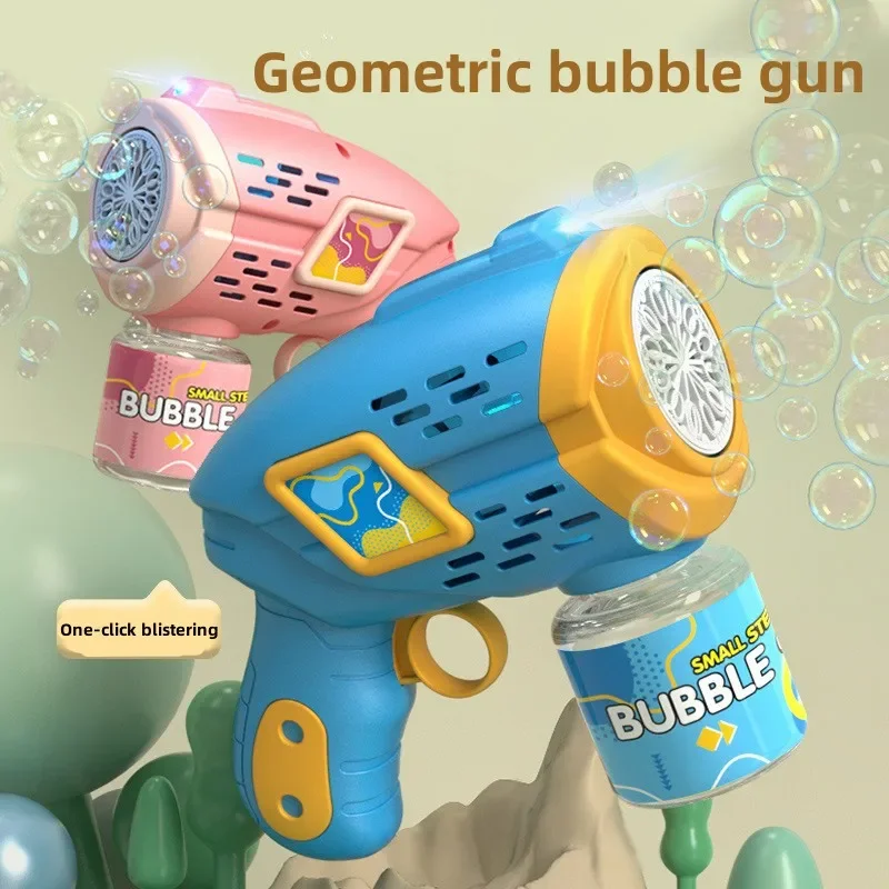 10 Holes Electric Handheld Bubble Machine Geometric Automatic Bubble Gun with Lights 360-Degree Leak-Proof Design Bubble Maker