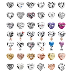 100% 925 Sterling Silver Love Mom Pendant Forever Love Beads for Original Pandora Charm Bracelet DIY Jewelry Mother's Day Gift