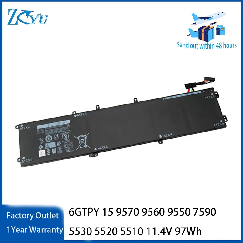 6GTPY Laptop Battery for Dell XPS 15 9570 9560 9550 7590 Precsion 5530 5520 5510 11.4V 97Wh