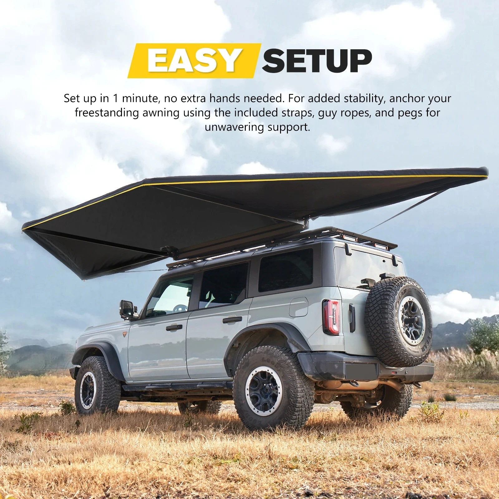 

BUNKER INDUST 180 Degrees Expandable Car Side Awning - Waterproof Freestanding Vehicle Canopy Side Setup
