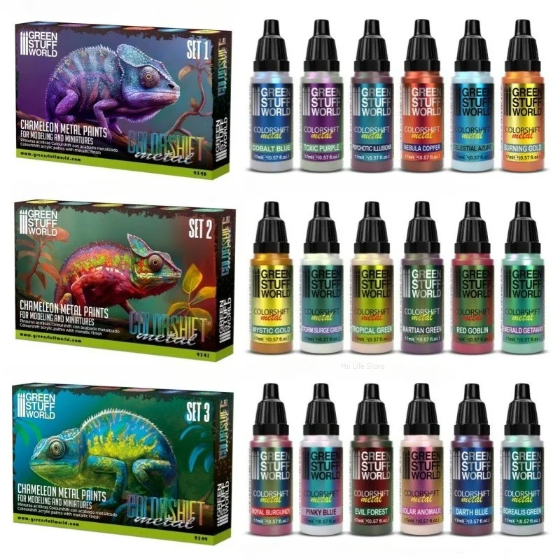 Green Stuff World Chameleon Colorshift Acrylic Paint Set 6x17ML Water Based Miniature Model Paint for Brush Airbrush Hobby Craft