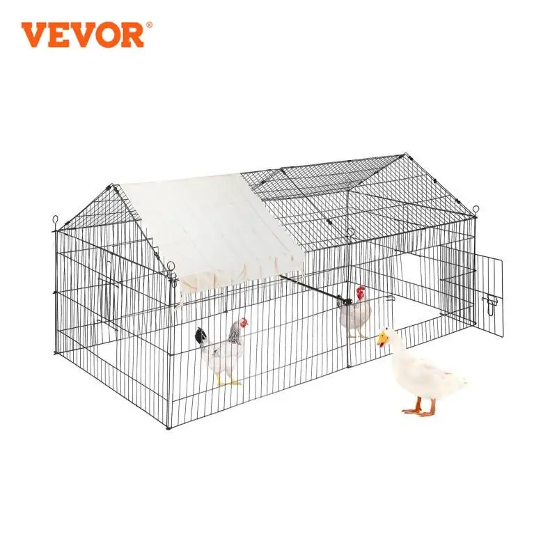 

VEVOR Green/White Metal Chicken Coop Rabbit Run Enclosure Pen w/Waterproof and Sun-Proof Cover FarmPet Playpen Cage for Outdoor