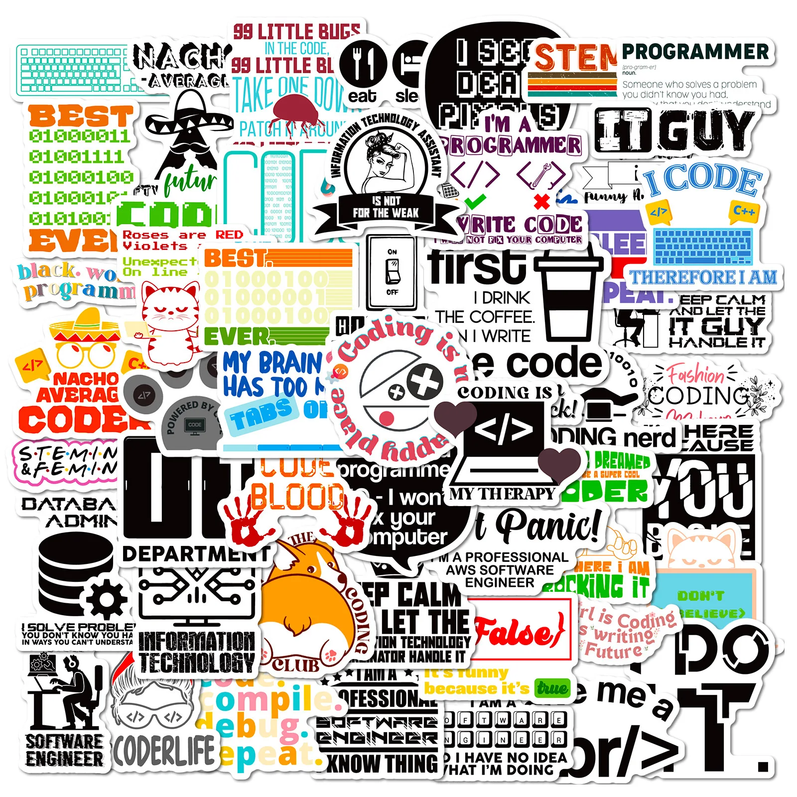 

50Pcs Cartoon Programmer Series Graffiti Stickers Suitable for Laptop Helmets Desktop Decoration DIY Stickers Toys Wholesale