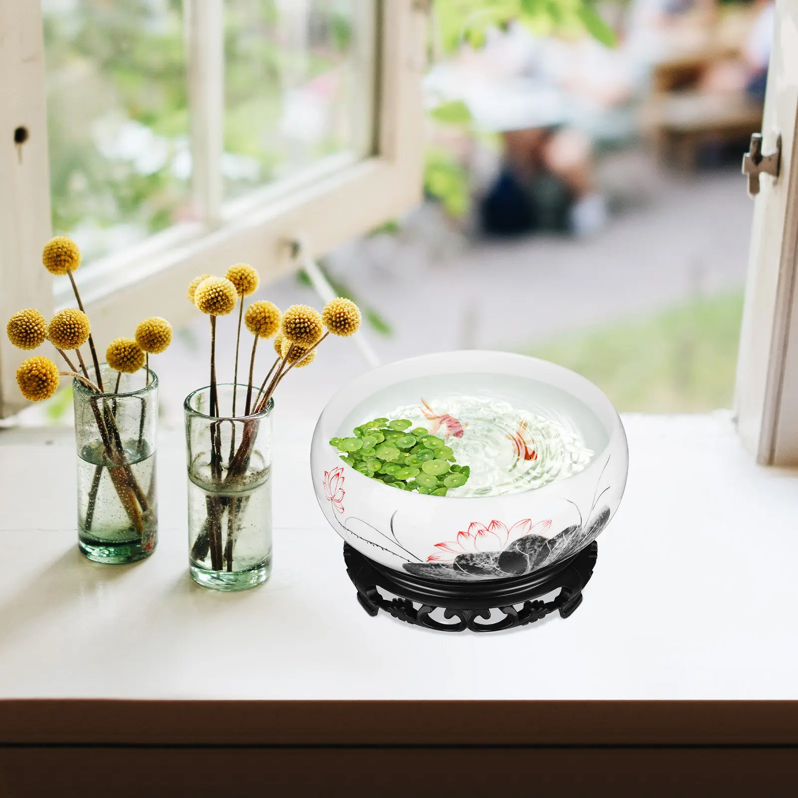 

Набор из 1 сине-белого керамического гидропонного цветочного горшка-чашки с подставкой для декора дома, сада, балкона, офиса