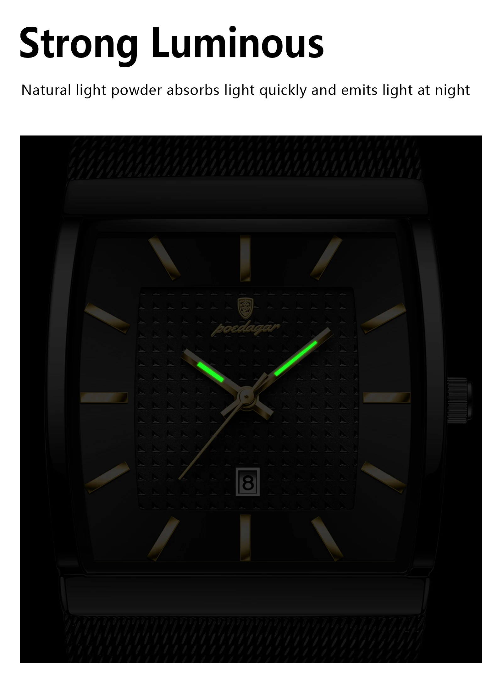 POEDAGAR Top Luxus Männer Armbanduhr Wasserdicht Leucht Edelstahl Mesh Datum Mann Uhr Mode-Business Quarz herren Uhren – Detail 11