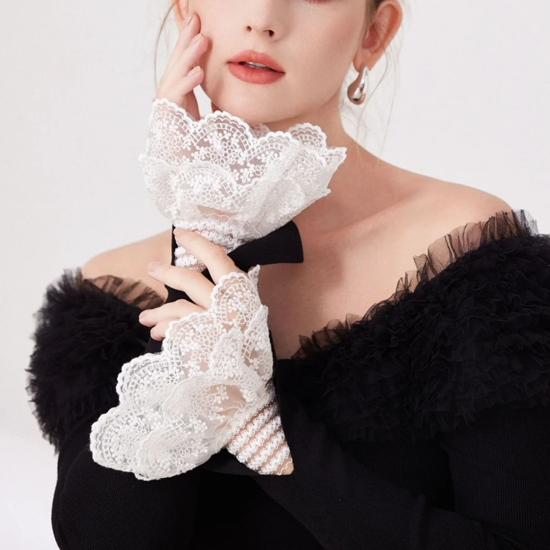 White Shirt Detachable Lace False Sleeves Women Girl Dress Blouse Decorative Flared Sleeves Sweater Wrist Cuffs