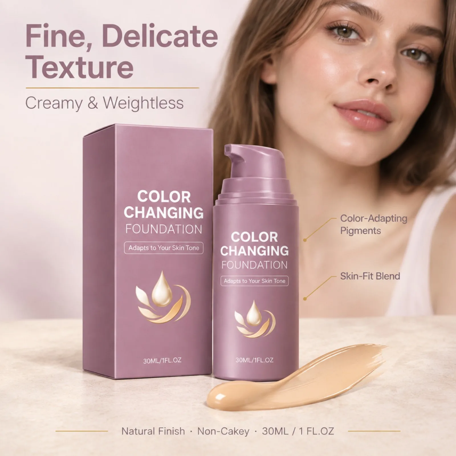 Color Changing Foundation Skin Tone Adapting Liquid Base Long Lasting Lightweight Natural Finish Moisturizing Base All Skin Tone
