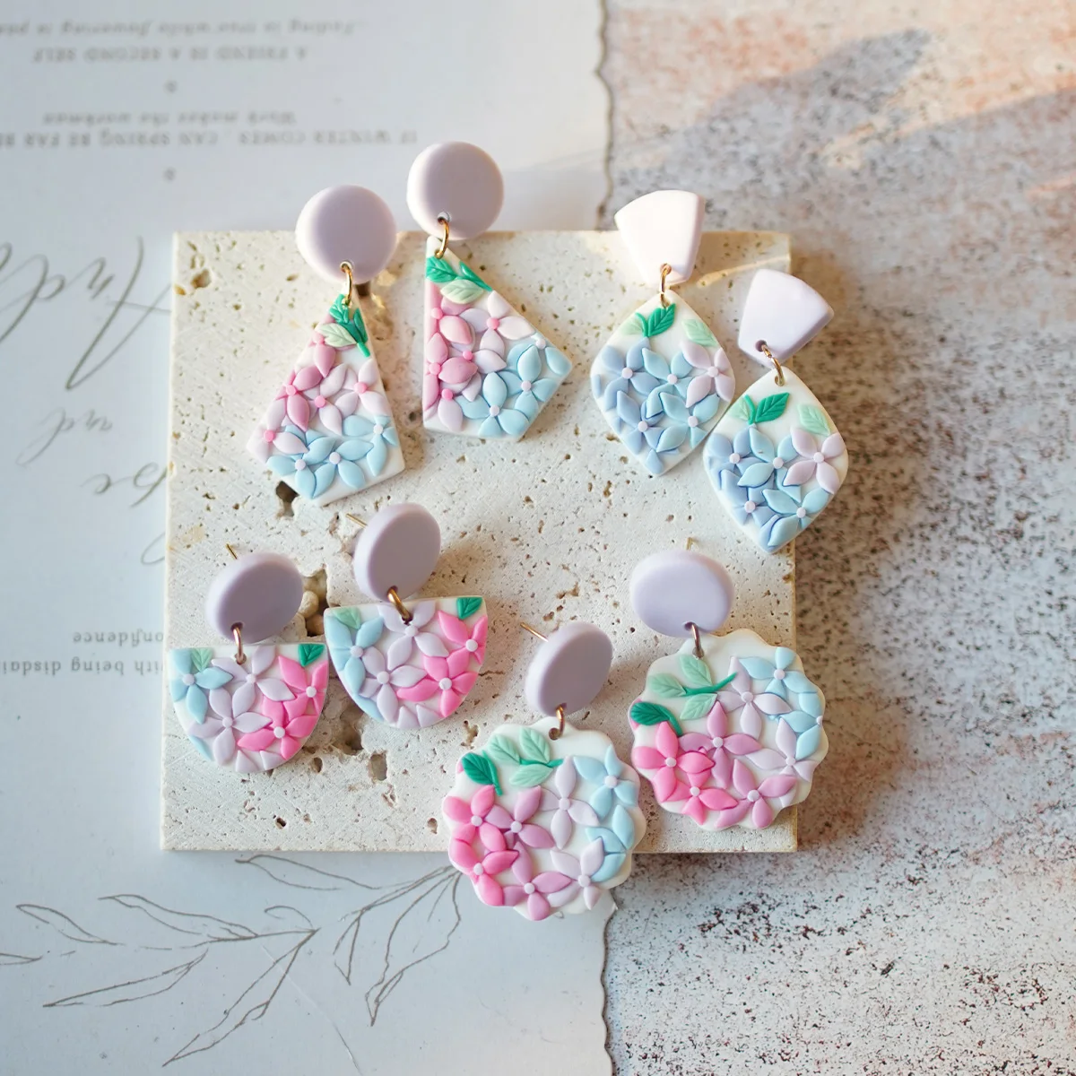 Floral Romantic Multi-Shaped Dangle Earrings Set Trendy Fashion Polymer Clay Women\'s Accessory for Beach Holiday Wear Gifts