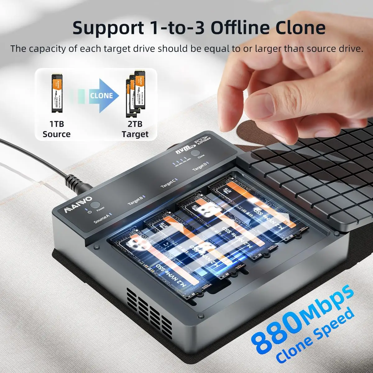 MAIWO USB-C 4-Bay 40Gbps M.2 NVMe SSD Enclosure with RAID 0/1/LARGE/PM Cooling fan Aluminum Compatible Thunderbolt4/3 USB4/3.2
