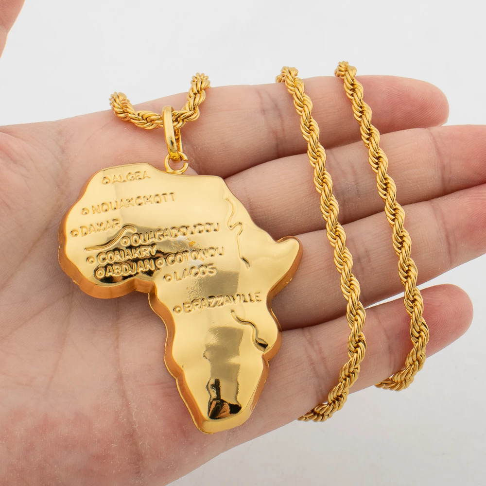 

Africa Map Pendant with Neckalce for Women Men Dubai Gold Plated Jewelry Accessories Copper 60cm Charm Chain Fashion Jewellry