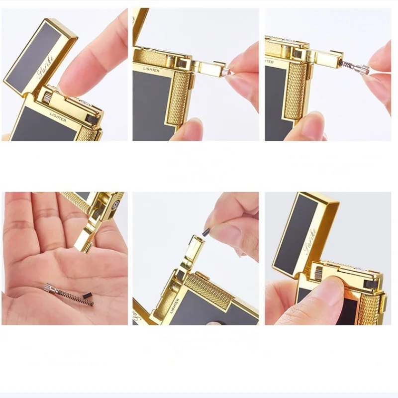 New Metal Windproof Double Flame Switching Butane Gas Lighter Retro Crisp Sound Sideslip Grinding Wheel Men\'s Gift Lighter