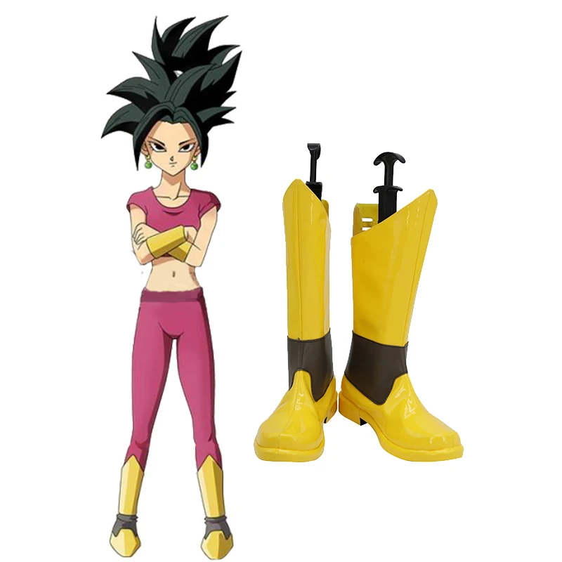 JP Anime DBZ Kefla Cosplay Costume Shoes Yellow Handmade Boots