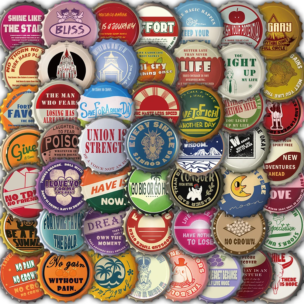 50/100PCS Bottle Cap Sticker Notebook Waterproof Aesthetic PVC Coffee Motorcycle Bicycle Landscaping Adult Skateboard Stickers