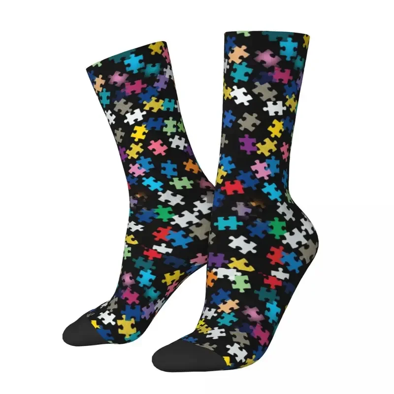 

Y2K Retro Autism Awareness Puzzle Pattern Basketball Polyester Middle Tube Socks For Unisex