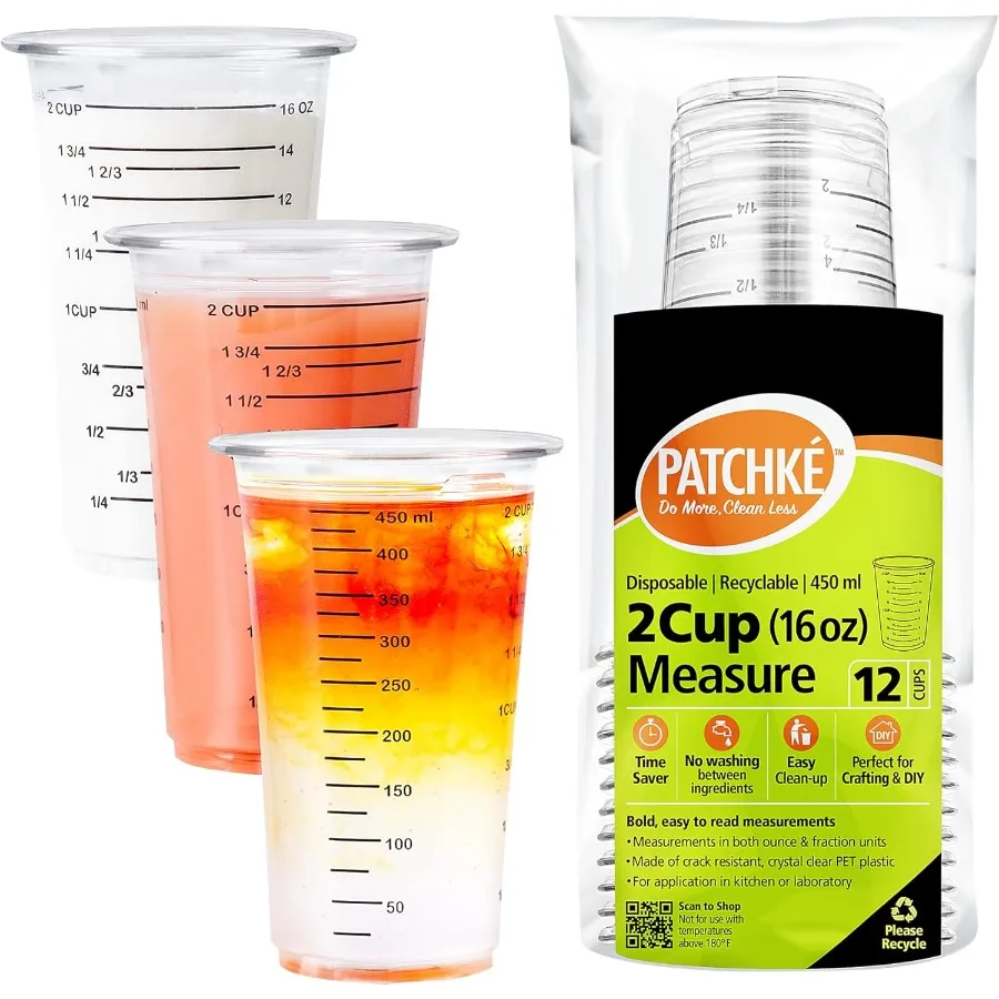 

16 Oz - 2 Cup 450 ML - Disposable Measuring Cups - Plastic Graduated Mixing Cups - for Mixing Resin/Epoxy Paint Cng Baking and