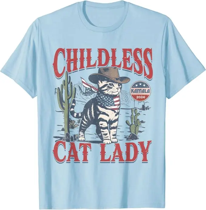 T-shirt humoristique sans enfant Cowboy Cat Lady pour Kamala Corp, V18e, Sarcastique, Cadeaux concepistes, T-shirt pour les droits des femmes, GBP