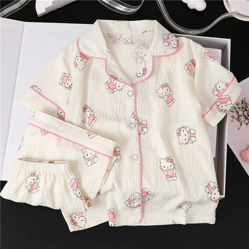 

Sanrio Children Short Sleeve 2Pcs Kuromi Girls New Style Shorts My Melody Girls All-Match Cartoon Pajamas Summer Housewear Set