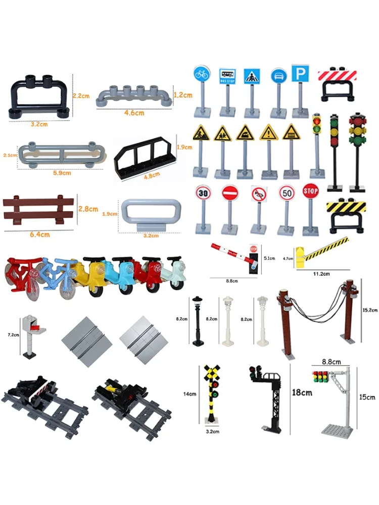 AliExpress Bedi Yumy MOC Bricks Traffic Road Signs Signal Light Building Block Bike Bicycle Motorcycle Vehicle Train Car City Fence Scene Accessories