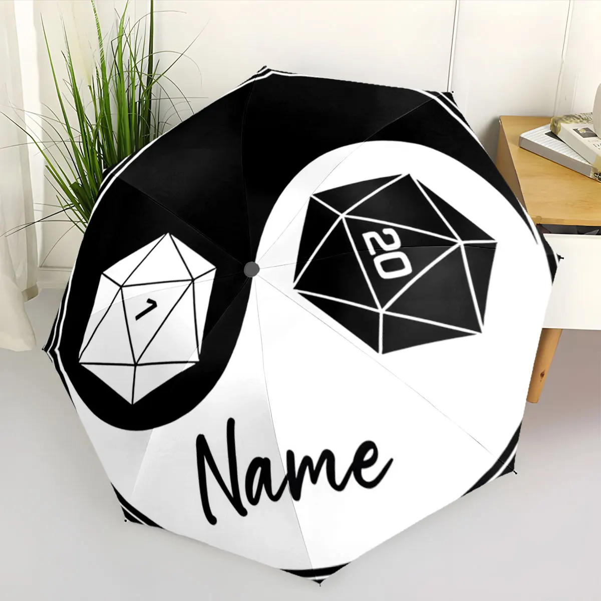 Custom Name Umbrella Umbrella Design with Dice Pattern Print 8 Iron Ribs Folding Umbrella Auto-Open Fashion Sunshade