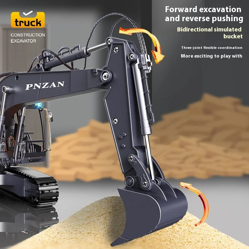 Escavadeira elétrica grande rc, brinquedo de controle remoto, mecanismo de gancho realista, presente para meninos, equipamento de simulação de carro, presentes de feriado