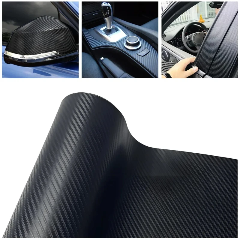 Schwarze 3D Carbonfaser-Vinylfolie Wasserdichte Klebefolie für DIY Auto-Innen- und Außendekoration Aufkleber