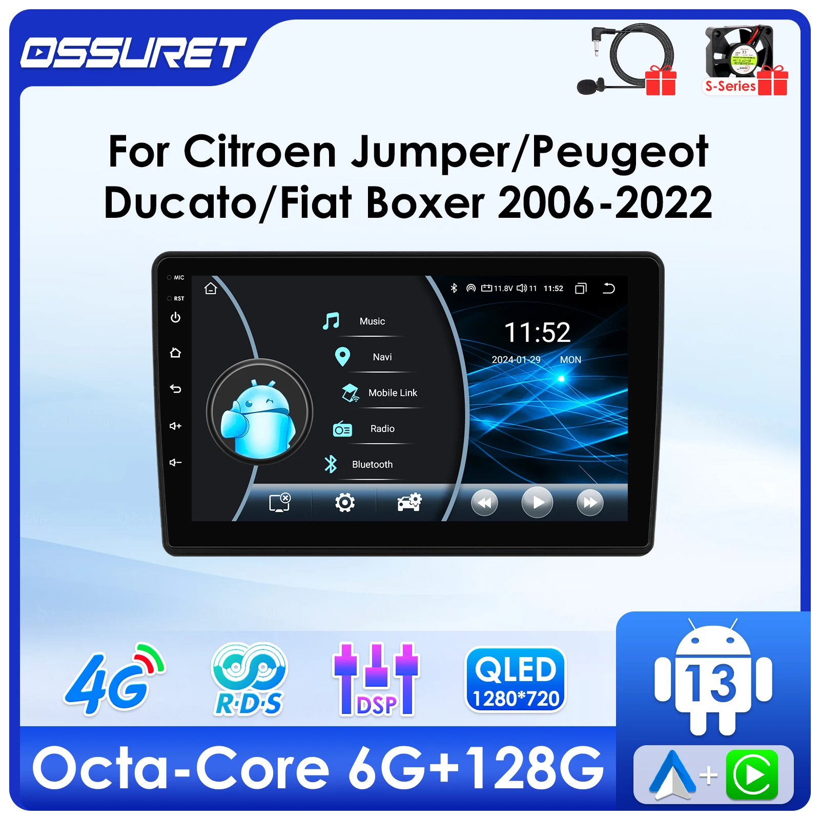 

6G 128 Android 13 Авторадио 4G DSP Carplay для Fiat Ducato 3/ Citroen Jumper 2/Peugeot Boxer 2 мультимедийный плеер GPS navi Stereo