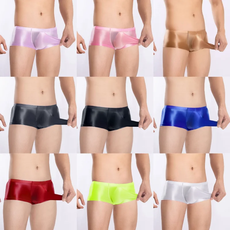 

Men Trunks Bullet Separation Elephant Nose Underwear Oil Shiny Glossy Thin Transparent Boxers High Elastic Knickers Calzoncillo
