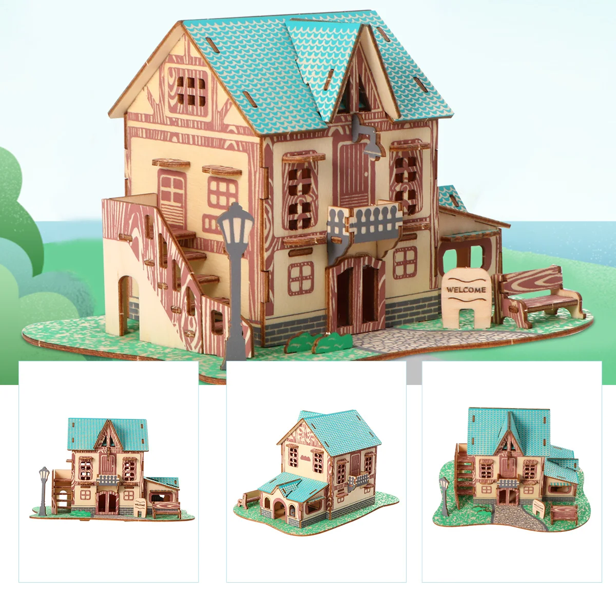 3D-Holzpuzzle mit hellem Farbdesign, pädagogisches Holzpuzzle für Kinder, Hand-Auge-Koordination, Entwicklung, Holzhaus