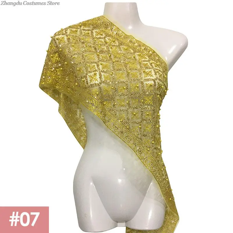 Ethnic Style Summer Thailand Shawl Bling Glitter Scarf Mesh Wrap Thai Traditional Shawl With Bead Southeast Asian Travel Costume