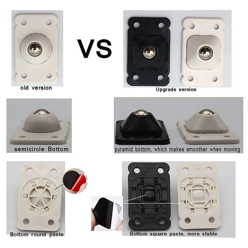 16 Stück selbstklebende Räder für Aufbewahrungsboxen, 360-Grad-Drehung, Edelstahl-Riemenscheiben-Kugelrollen, 4,5 x 2,8 cm